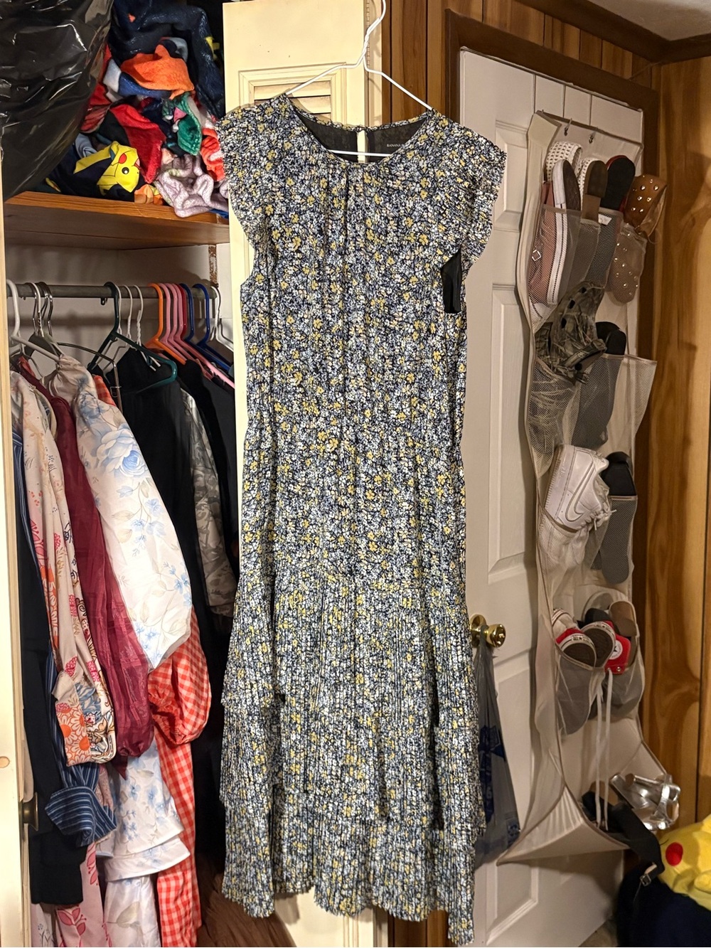 Banana Republic Navy and Yellow Floral Midi Dress